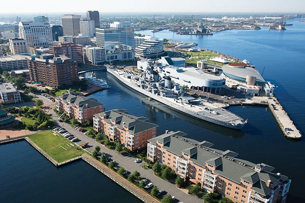 Downtown waterfront area in Virginia.