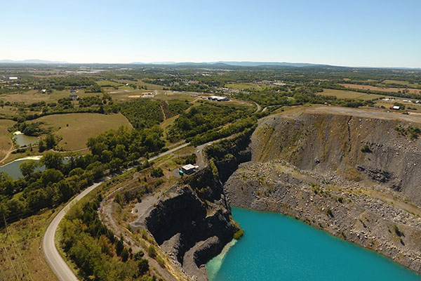 quarry with blue water in Virginia.